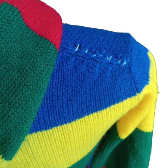 XS Vintage Hoodie Sweater Women's Rainbow Striped Knit Zip-Up Pockets 70's Hippy - Picture 7 of 8